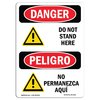 Signmission OSHA Sign, Do Not Stand Here Bilingual, 18in X 12in Rigid Plastic, 12" W, 18" L, Bilingual Spanish OS-DS-P-1218-VS-1165